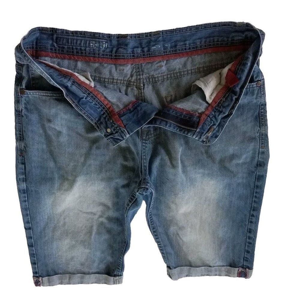 Jordan Craig Men's 34 Denim Stretch Pleated Folded Short Jeans Blue
